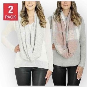 Emanuel Geraldo Women’s 2-Pack Infinity Scarf, Chic Pink & Marled Grey - NWT 196